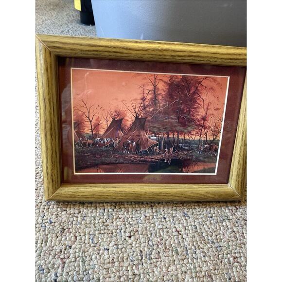 Indian Settlement Art Print Decor Native American Camp Riding Horse Lot Of 2 - Picture 8 of 9